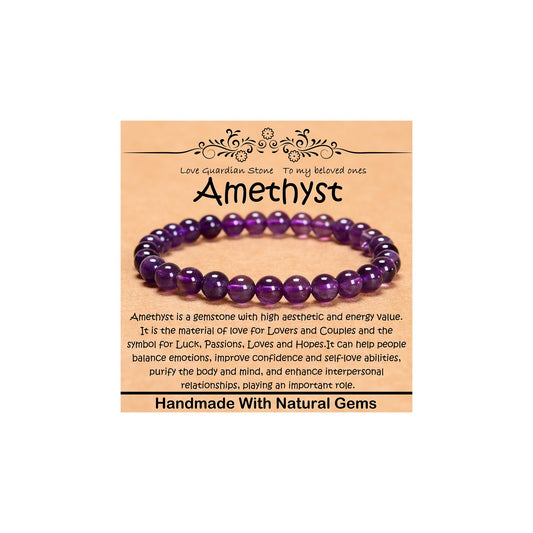 CHCCOYE 6mm Natural Healing Gemstone Bracelet Handmade Yoga Stretch Elastic Bracelet Stress Relief Crystal Jewelry for Men and Women (6mm, Amethyst)