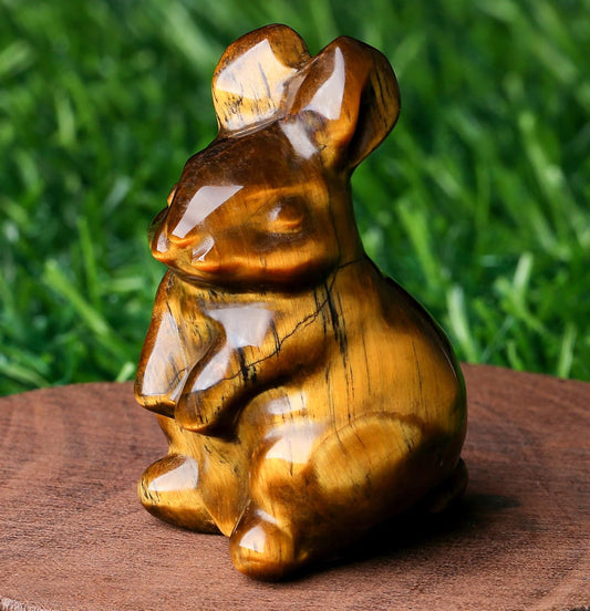 DUQGUHO Tiger Eye Bunny Decor Crystals Rabbit Statue Pocket Polished Natural Gemstone Crystals Figurines for Easter Decoration Office Room Desk Decor 1.5’’ Gifts for Women 1PC
