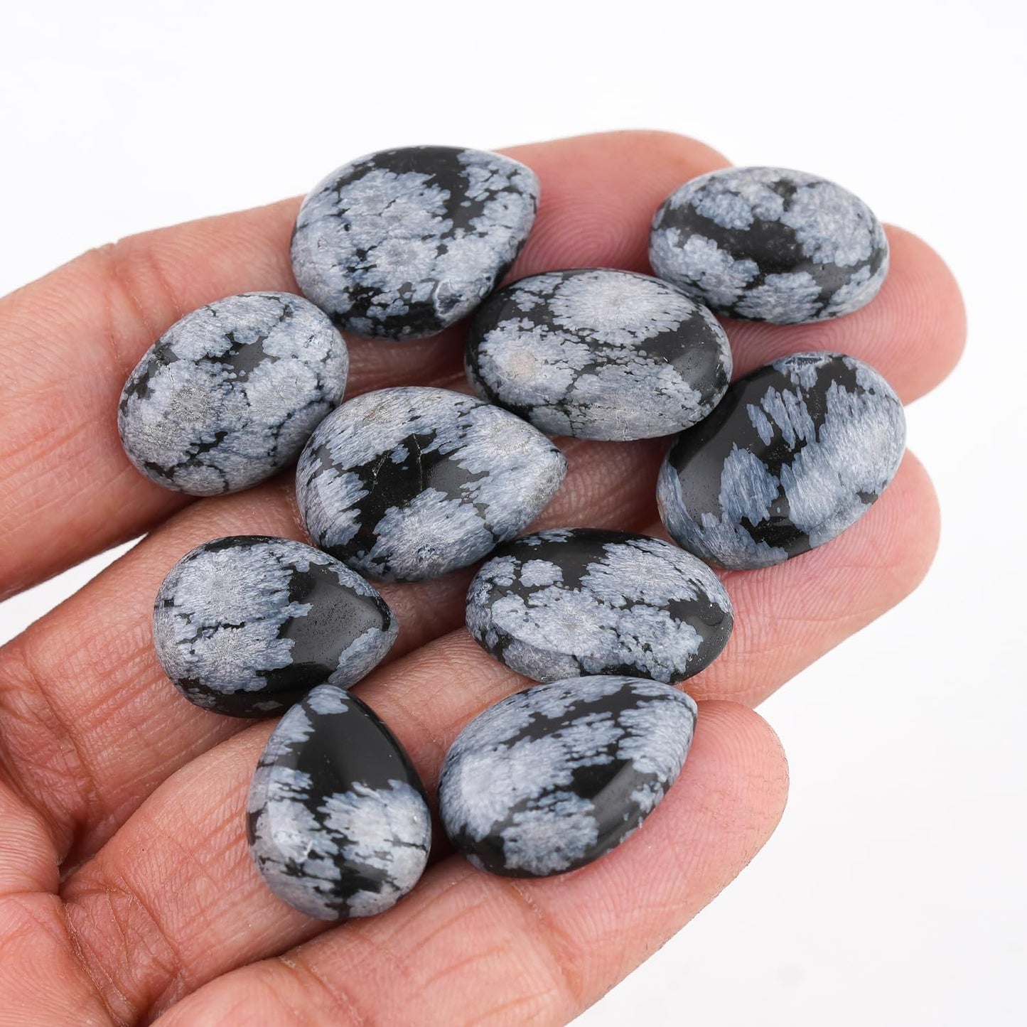 GemSymphony Natural Snowflake Obsidian Gemstone Cabochon Pack of 3 Mixed Shapes – Polished Crystal Stones for Jewelry Making supply, Healing, Reiki & DIY Crafts, Natural Gem Cab Set for Wire Wrapping (15-20 mm)