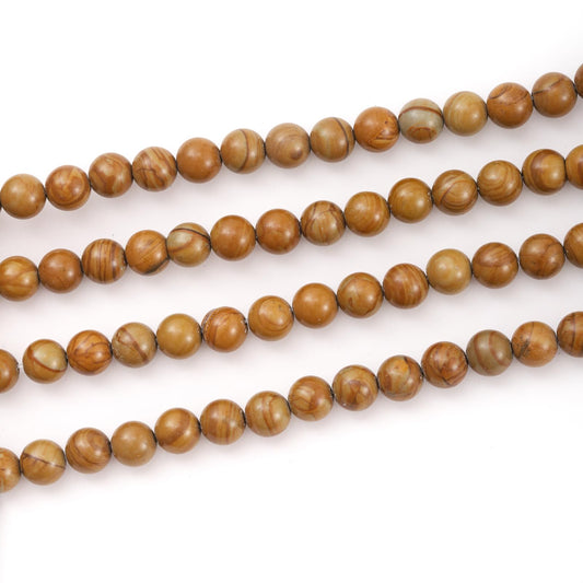 6mm 60pcs DIY Natural Woodgrain Jasper Stone Beads Round Healing Crystal Gemstone Loose Beads for Jewelry Making Handmade Bracelet Necklace