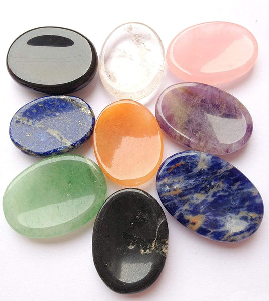 crystalmiracle Beautiful Seven Chakra Worry Stone Wellness Crystal Healing Gemstone for Positive Energy Powerful Thumb Stones Meditation Reiki Feng Shui Gift for Men Women