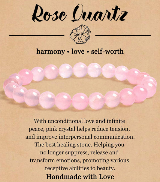 BOMAIL Natural Stone Bracelet for Women Men - 8MM Semi-Precious Gemstone Beaded Bracelet Healing Crystal Stretch Bracelet Yoga Bracelets Jewelry
