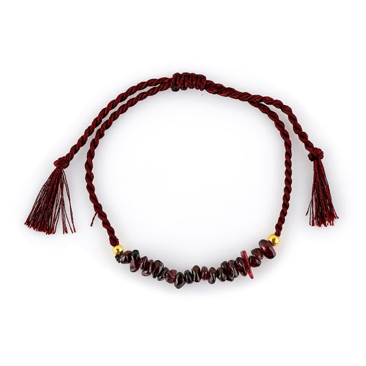 TGH Natural Red Garnet Chips Braided Bracelet Healing Birthday Resizable Hand Braid Rope Thread Protection Bracelet for Men Women Gemstone Jewelry 7 inch Christmas Gift (Red Garnet)