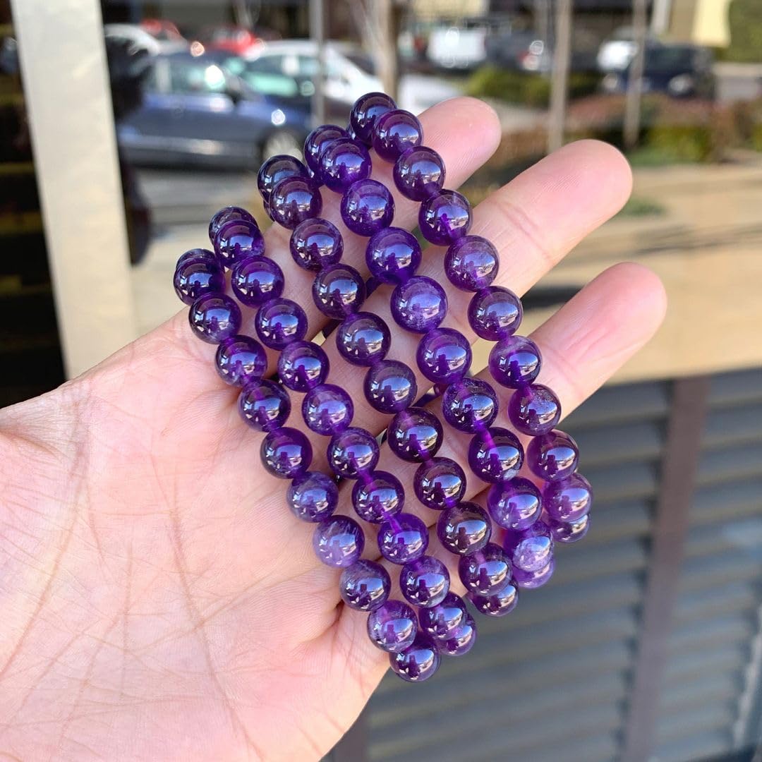 Adabele Real Natural Grade A Purple Amethyst Gemstone Beaded Bracelet 7 inch Stretch Chakra Healing Crystal Stone Jewelry Energy Quartz Rock GB8-7