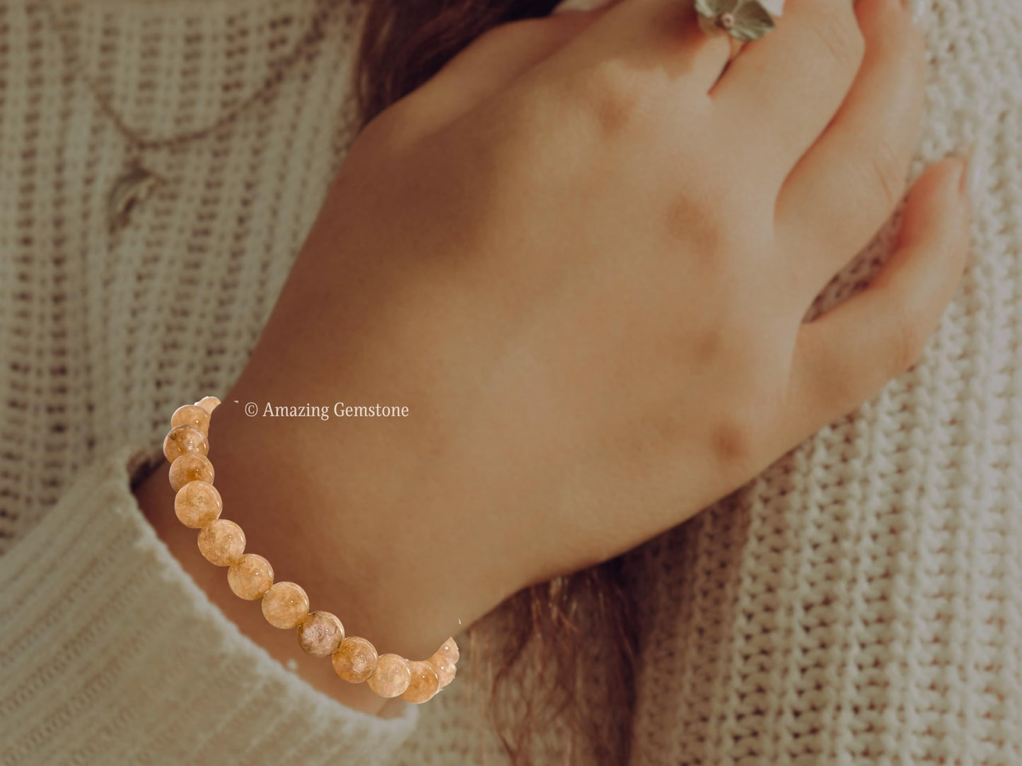 Amazing Gemstone Sunstone Bracelet for Women Men's Gifts - Protection Healing Crystal Bracelet - 8mm Gemstone Beaded Stretchable Bracelet (Regular)