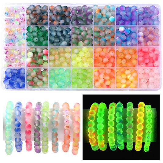 RACIOCK 700 Glow-in-The-Dark Glass Bead Jewelry Kit - Jewelry Making/DIY Crafts, Necklaces, Bracelets, Party Decoration Crystal Glass Beads, Gifts for Woman and Night Sports Enthusiasts