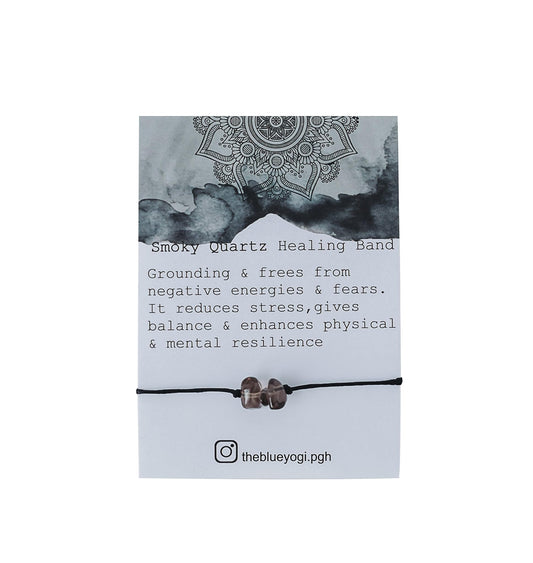 The Blue Yogi Healing band -2 in 1 protection Bracelet/Anklet with an affirmation- Tie Closure (Smoky Quartz)