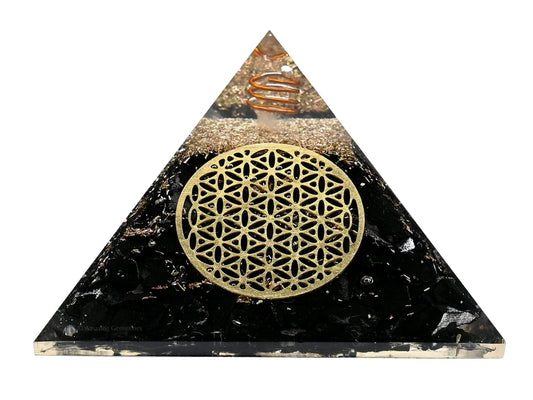 Amazing Gemstone Large Black Tourmaline Orgone Pyramid Crystal, Flower of Life Orgonite Pyramid - Positive Energy Healing