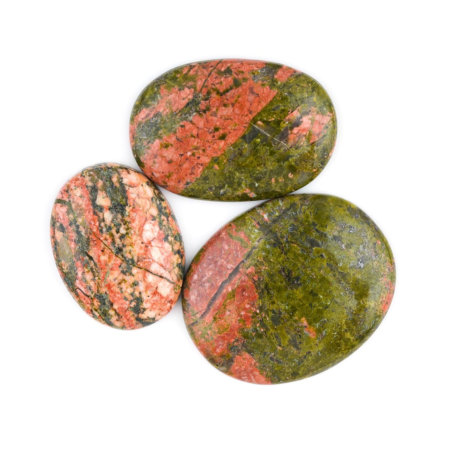 ColouredRocks (3pcs.) UNAKITE OVALS, Natural Cabochon Crystals, Loose Gemstone, Wholesale Polished Supply, Jewelry Making, DIY Craft, Gem Collection (25-35mm approx size)