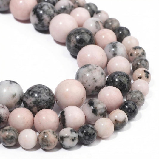 Yochus 45pcs Pink Zebra Beads，8mm Healing Power Natural Stone Round Loose Beads for Jewelry Making Earring Necklace DIY Crafts