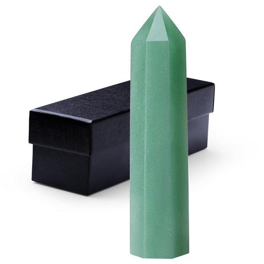 ZHIYUXI 3.7-4" Green Aventurine Healing Crystals Tower Stones Crystal Wand Hexagonal Pointed 1 Pc Large Crystals Reiki Energy Balancing Meditation Therapy Gemstones Decoration Gifts