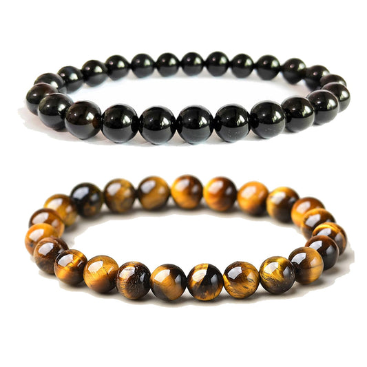 Cryhand Handmade 8mm Beaded Bracelets For Men Protection Bracelet For Women Chakra Feng Shui Stretchy Handmade Lucky Money Stretchy Crystal Bracelets Best Gifts (Tigers/Tourmaline)