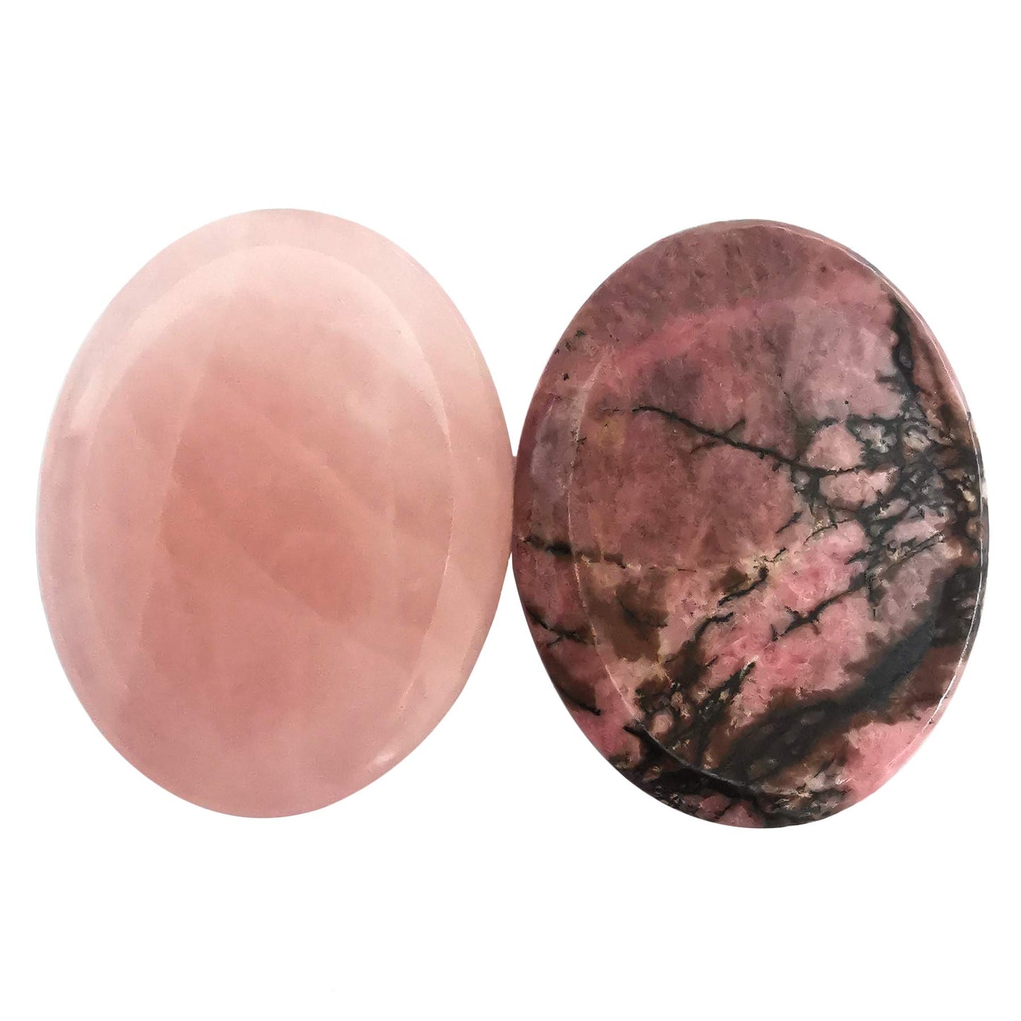 Loveliome Rhodonite and Rose Quartz Thumb Worry Stone, Stress Relax Healing Reiki Crystal Pocket Palm Stones,Pack of 2