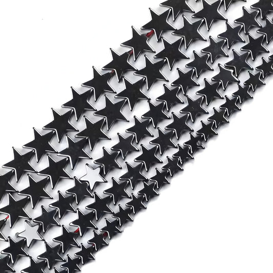 HAAMIIQII 90pcs 6mm Natural Black Hematite Loose Gemstone Beads Star Shape Spacer Stone Beads for Jewelry Making DIY Bracelets Necklaces Crafting