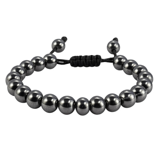 Amazing Gemstone Hematite Bracelet, Gifts For Men & Women - Protection Healing Crystal Bracelet - 8mm Gemstone Beaded Adjustable Bracelet, Pulseras Para Hombres Mujer Stocking Stuffers