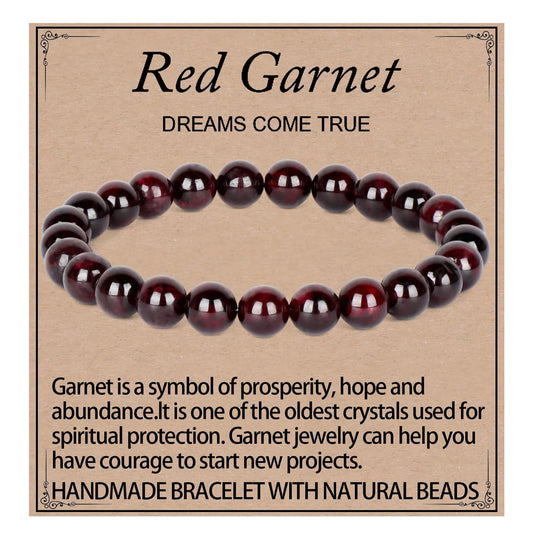 LPBeads Handmade Natural Gemstone Stretch Elastic 8mm Garnet Bracelet Healing Crystal Round Stone Beads Jewelry Gifts for Women Men