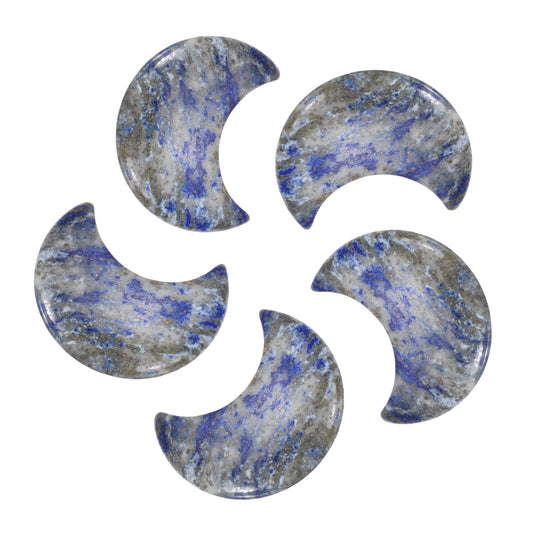 MECCANIXITY 5 Pcs Moon Crystal Worry Stone, 1.2 Inch Length Natural Lapis Lazuli Moon Gemstone Bulk, Carved Pocket Stones for Meditation Balancing Pendant Decor