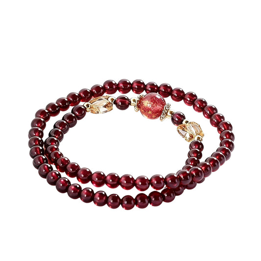CNYTPE Garnet Bracelet for Women – Red Garnet Jewelry, Healing Crystal Bracelet, Handmade Gemstone Jewelry, Symbol of Love, Happiness & Harmony (4.5mm Garnet & Strawberry Quartz)
