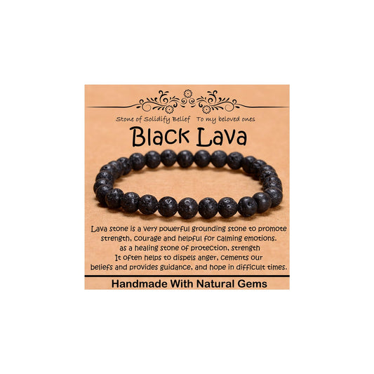 CHCCOYE 6mm Natural Healing Gemstone Bracelet Handmade Yoga Stretch Elastic Bracelet Stress Relief Crystal Jewelry for Men and Women (6mm, Black Lava)