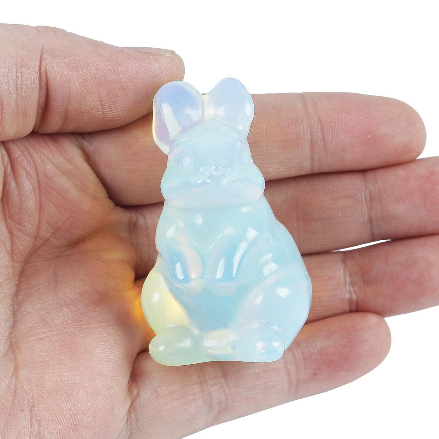 Loveliome Rabbit Crystal Decor Figurines, 2 Inches Synthetic Healing Stones Hand Carved Sculpture Ornaments Colletctible, Opalite