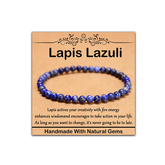 CHCCOYE 4mm Natural Healing Gemstone Bracelet Handmade Yoga Stretch Elastic Bracelet Stress Relief Crystal Jewelry for Men and Women (4mm Lapis Lazuli)