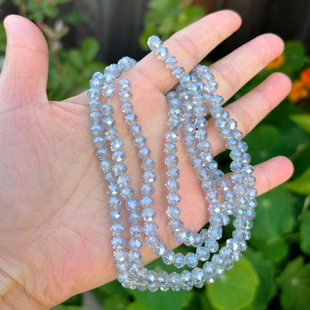 1000pcs Czech Faceted Rondelle Crystal Glass Loose Beads 6mm Spacer Bulk Silver Blue Shimmer for DIY Craft Jewelry Making CCR639