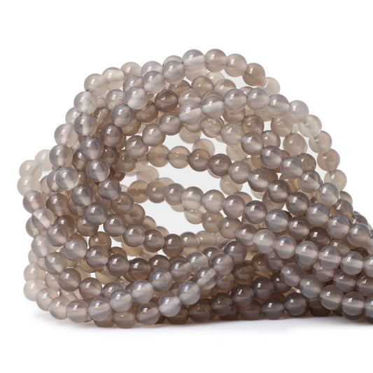 CHEAVIAN 60PCS 6mm Smooth Surface Grey Agate Round Loose Beads Energy Stone for Jewelry Making 1 Strand 15"