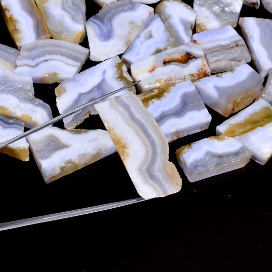 Natural Blue Lace Agate Raw Slice Gemstone- Healing Crystals for DIY Jewelry Making -Loose Natural Cabochon -Perfect for Crafting Unique Jewelry Designs (5 pcs, 25-35 mm)