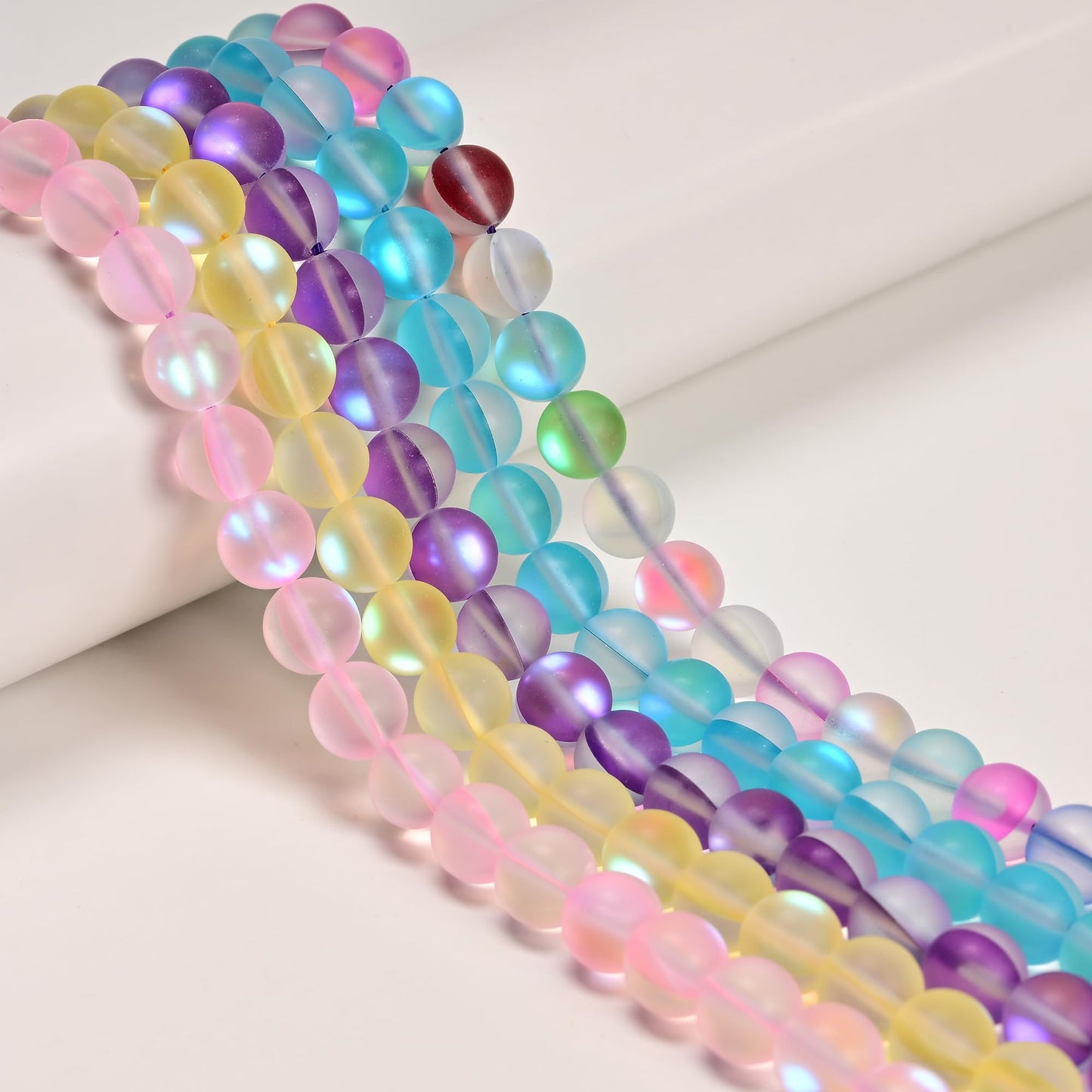 10mm Matte Yellow Mermaid Aurora Crystal Glass Bead, Glitter Round Synthetic Moonstone Beads for Jewelry Making Bracelets