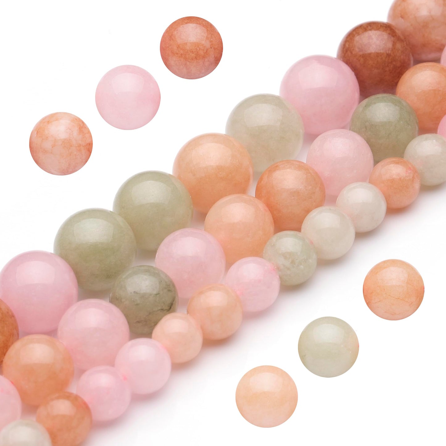 Youngbling Natural Gemstone Beads for Jewelry Making,10mm Colorful Flower Jade Polished Round Smooth Stone Beads for Bracelet Necklace 15 Inch