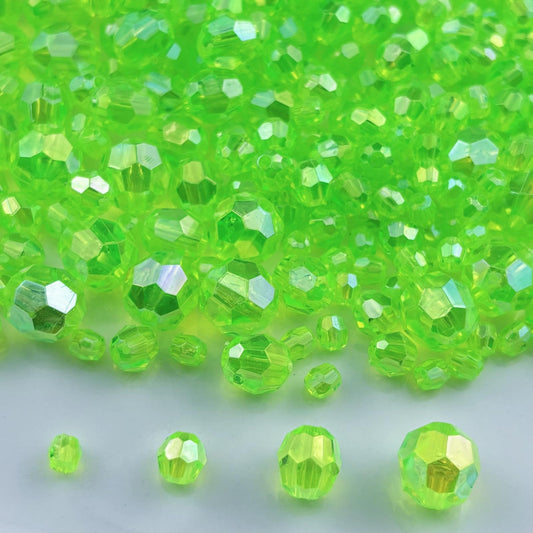 Pinhoollgo 1800pcs Acrylic Faceted Round Beads 4mm 6mm 8mm 10mm AB Colors Glossy Acrylic Round Spacer Beads for DIY Bracelet Necklace Jewelry Making Supplies Handmade Craft(Fluorescent Green AB)