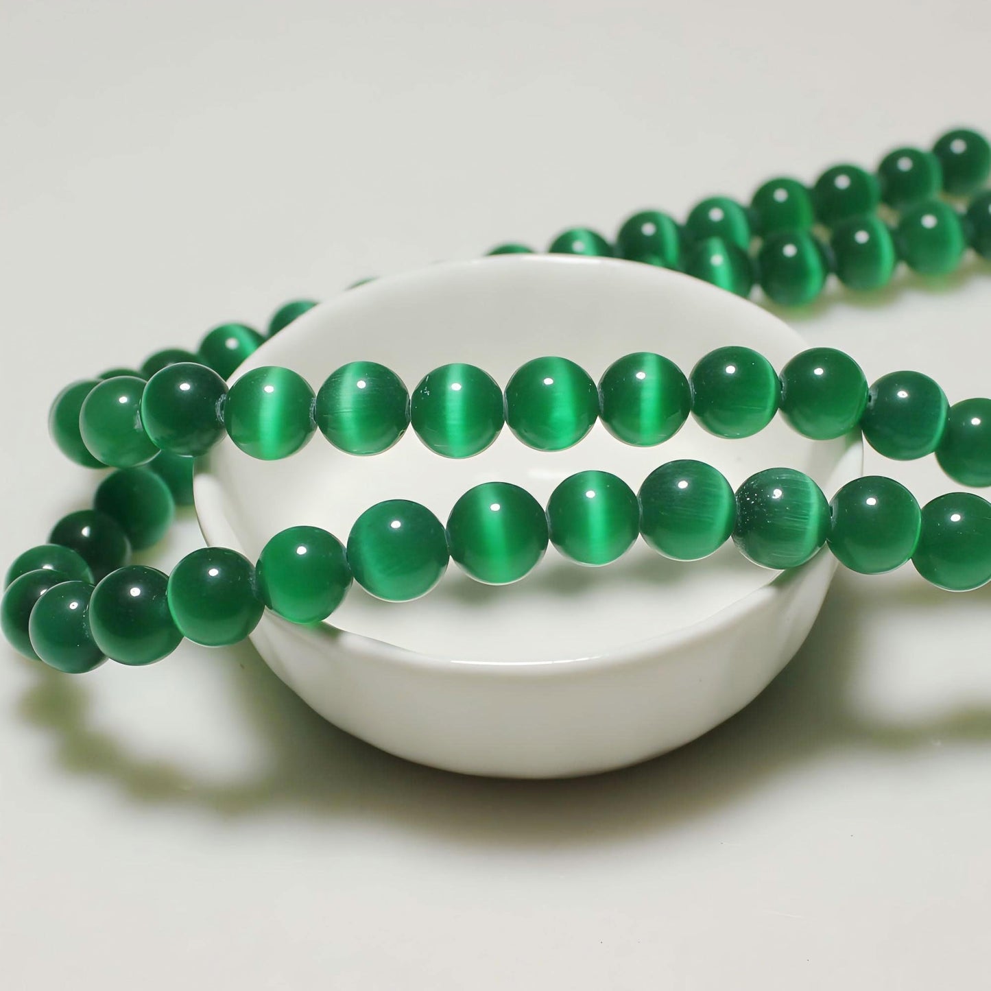 MJDCB 35pcs Peacock Green Cat Eye Stone Beads 10mm Round Crystal Loose Bead for Jewelry Making DIY Bracelets Necklace Accessories