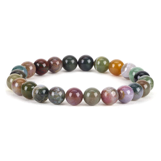 Cherry Tree Collection Indian Agate Beaded Bracelet – Genuine 8mm Gemstone Stretch Bracelet for Men & Women – Handmade Crystal Bracelet - (Indian Agate - M)