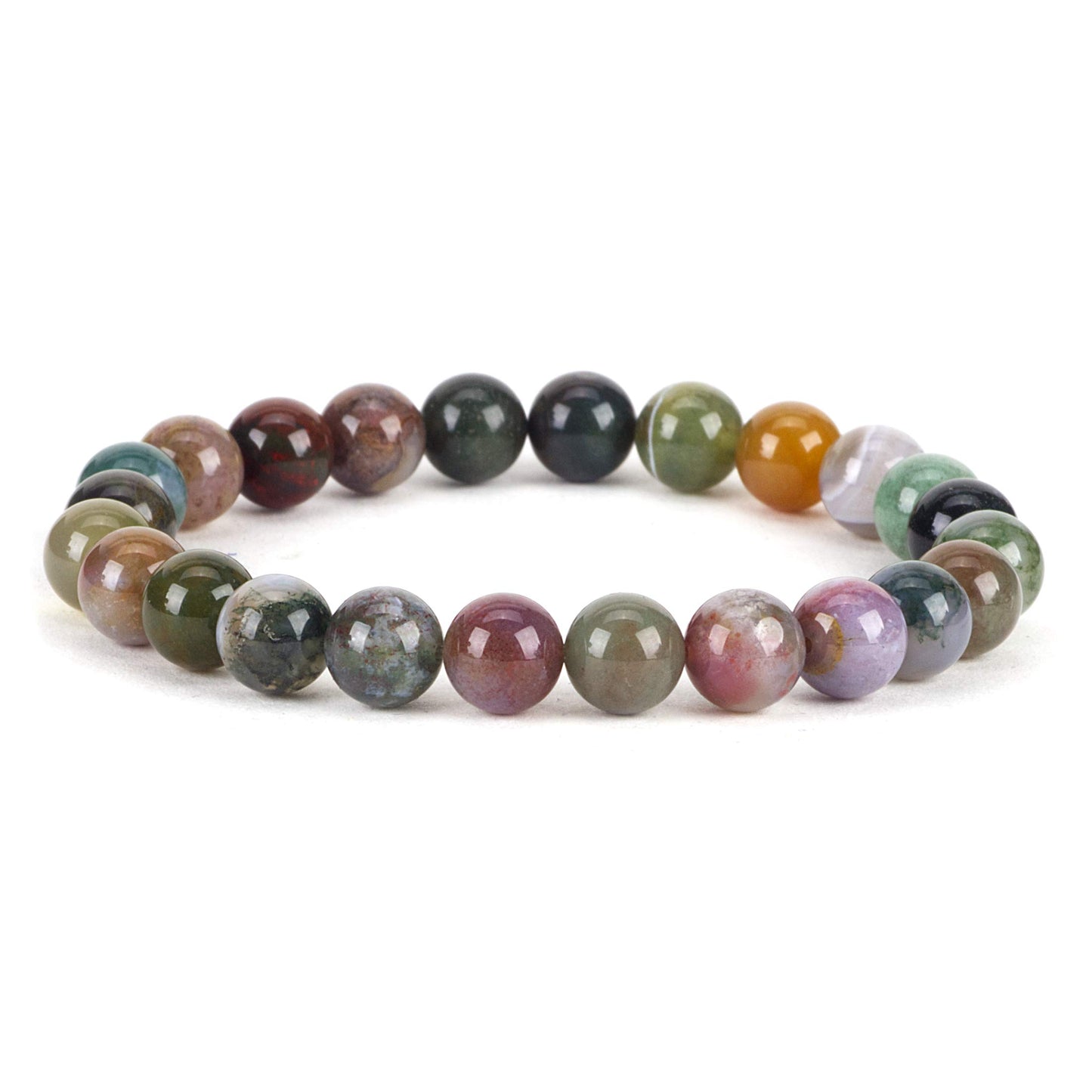 Cherry Tree Collection Indian Agate Beaded Bracelet – Genuine 8mm Gemstone Stretch Bracelet for Men & Women – Handmade Crystal Bracelet - (Indian Agate - S)
