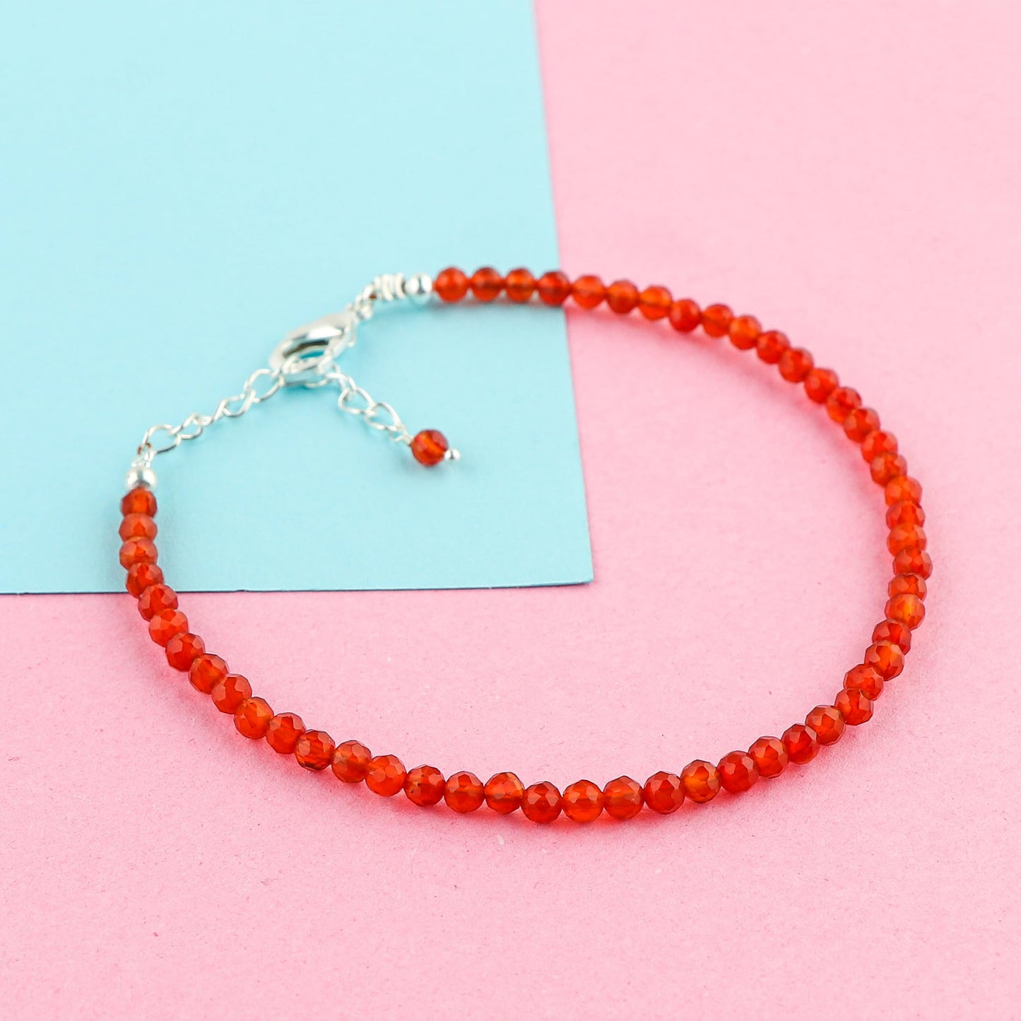 CRYSTALINES Natural Red Carnelian Gemstone Bracelets, Faceted Beads Stones, Handmade Hypoallergenic Bohemian Jewelry for Women, Healing Crystals, Adjustable Silver Plated 7+1inch Birthday Gift