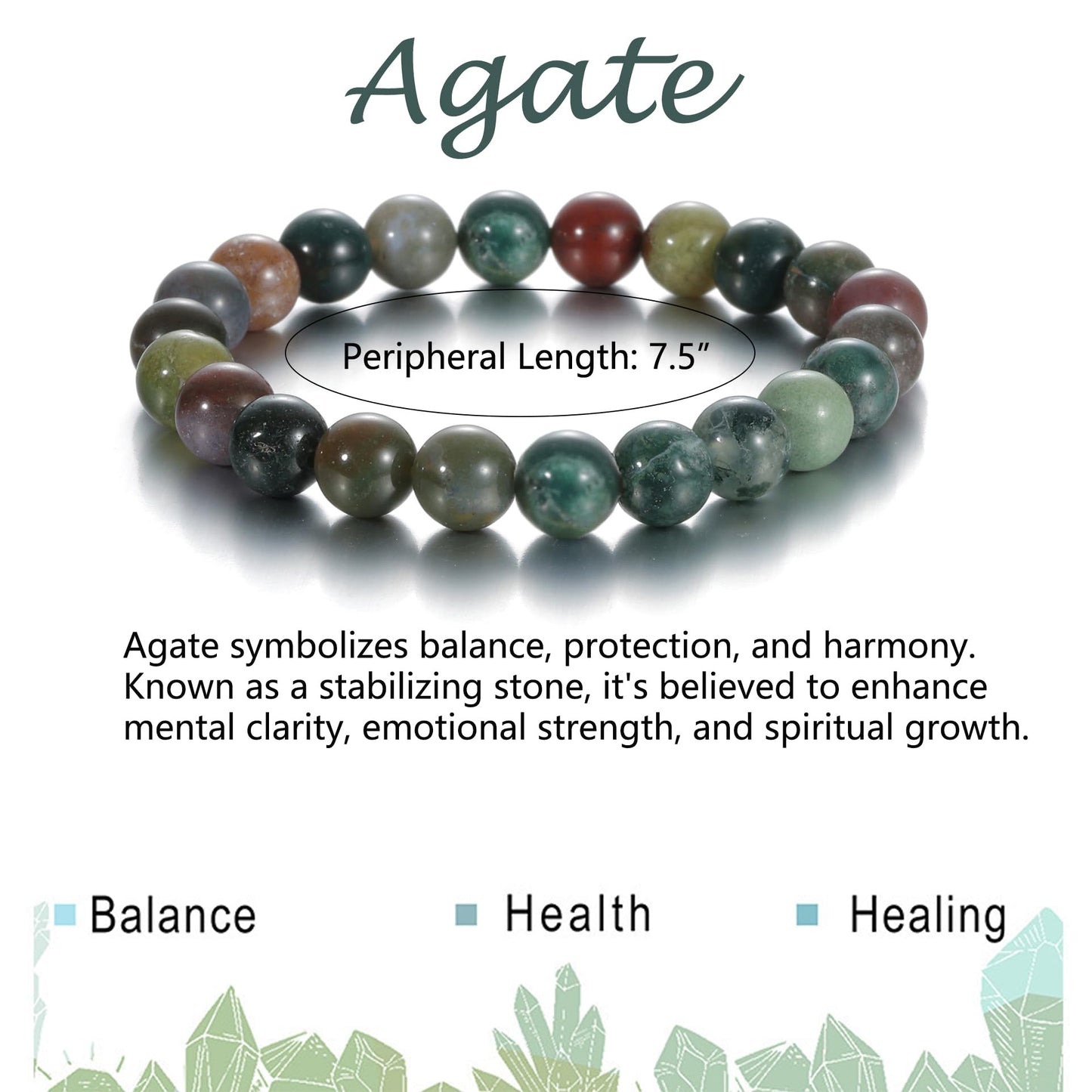 Udolfly Womens Crystal Beaded Bracelets for Women Men Protective Energy Bracelet Natural Gemstone Bead Bracelet 8mm Agate