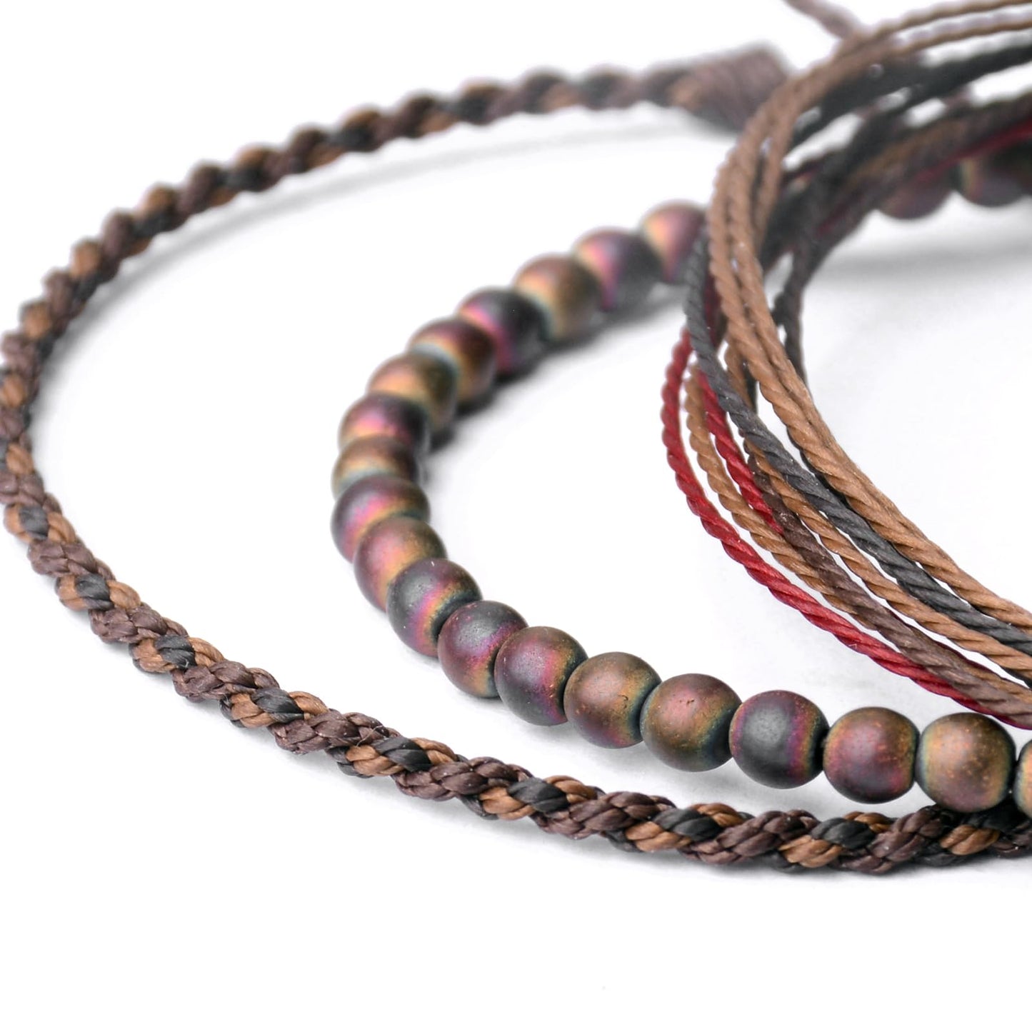 Handmade Natural Stone Beaded Healing Bracelet Gift for Men Adjustable Rope String Bracelet (Hematite/Burn, Adjustable)
