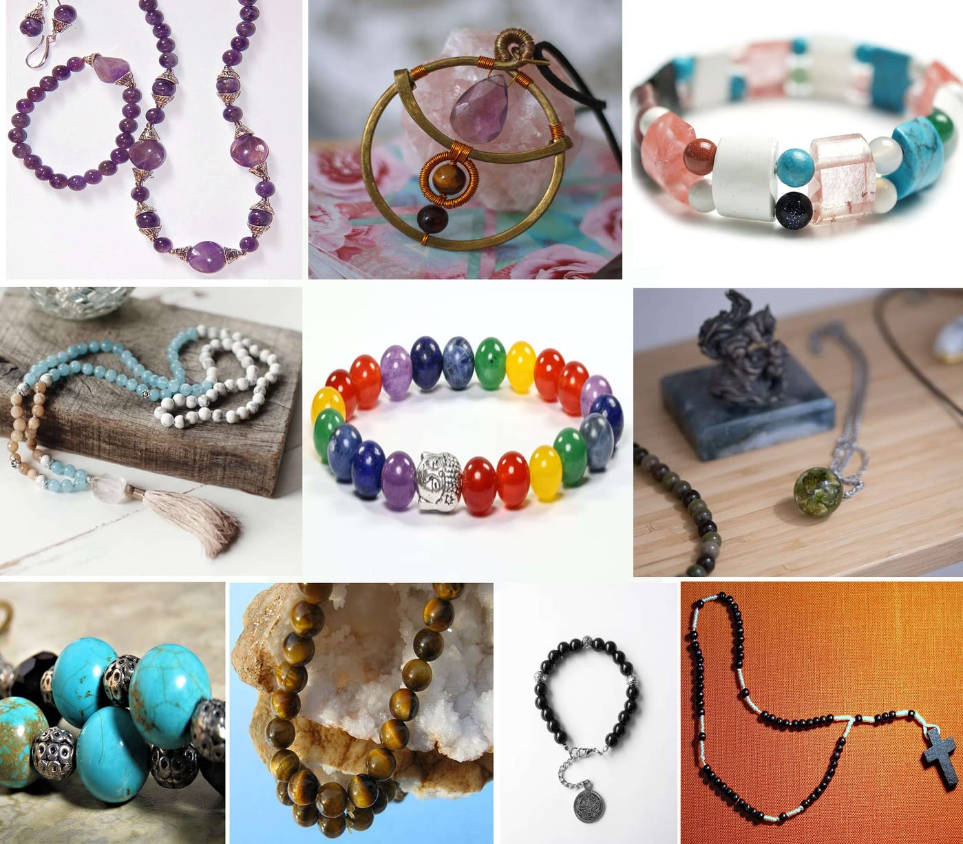 LAIDANLA Multicolor 100PCS 8mm Natural Stone Beads Round Loose Gemstone Stone Beads for DIY Bracelet Necklace Earrings Jewelry Making Polishing Genuine Real Crystal