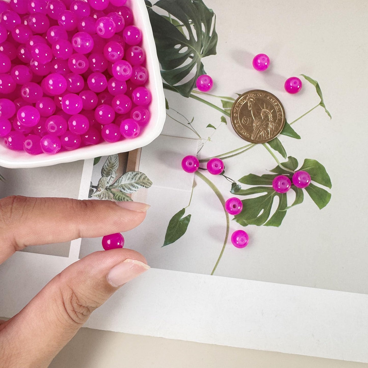 PAMIR TONG 400pcs 8mm Rose Round Glass Beads for Bracelet Pretty Smooth Loose Beads for Necklace-Earring-Jewelry Making-Home Decor and DIY Crafts & Projects