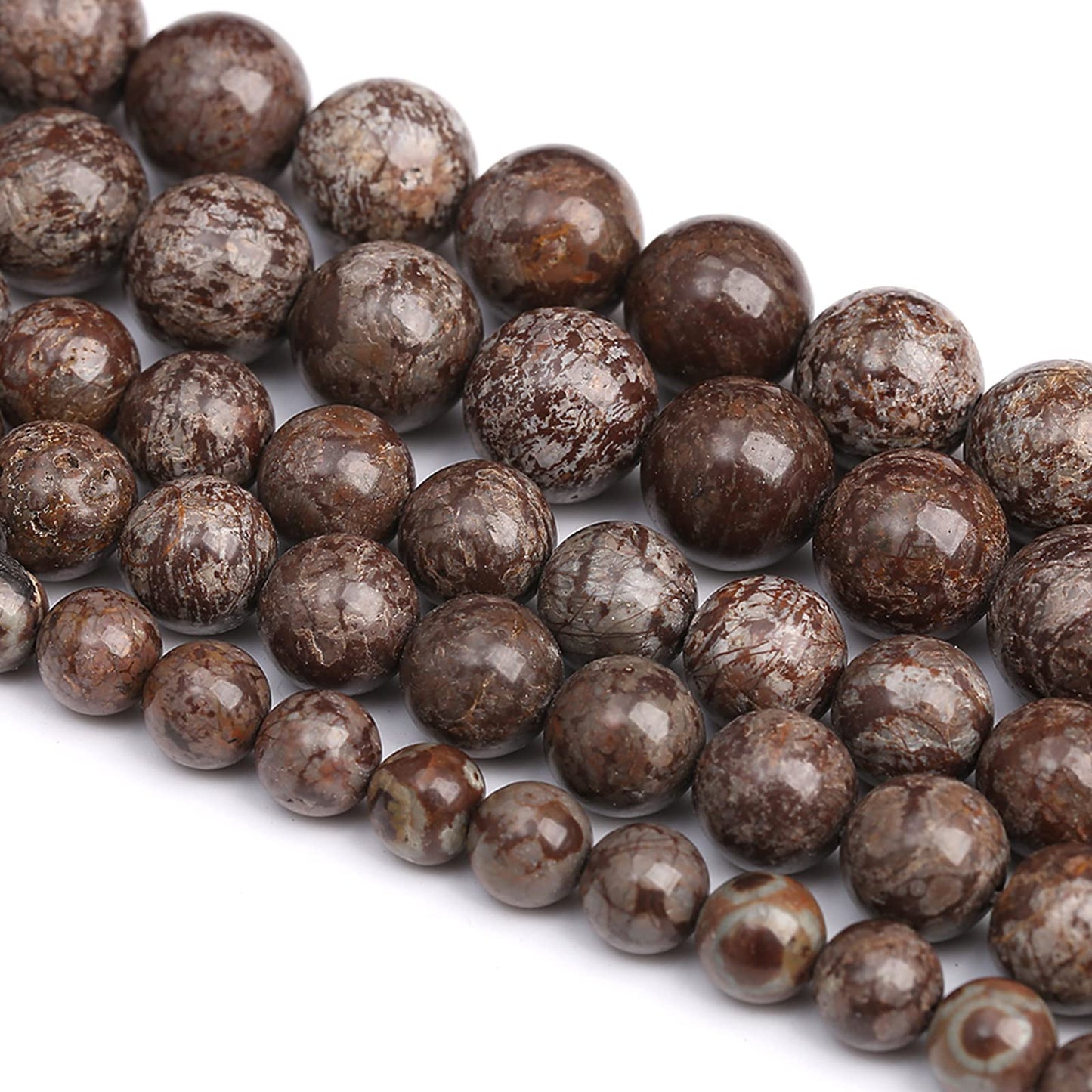 8MM 45PCS Natural Stone Brown Snowflake Jasper Obsidian Loose Beads for Jewelry Making DIY Bracelet