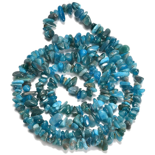 HAAMIIQII 5-8mm Natural Blue Apatite Chips Irregular Genuine Real Freeform Chip Loose Gemstone Beads Energy Healing Beads for Jewelry Making Strand 30 Inch