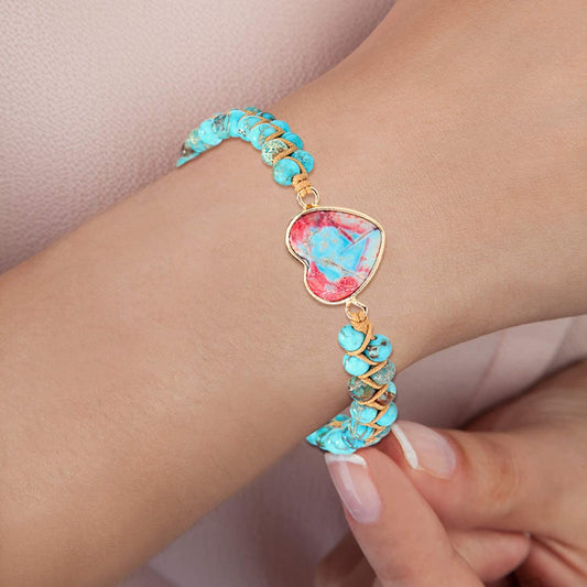Healing Stone Bracelet Beads Yoga Bracelet Turquoise Natutal Stone Chakra Crystal Energy Heart Charm Bracelet Handmade