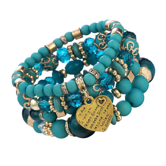 Jewellify Women Beaded Bracelet Set - Colorful Boho Stackable Bangle Bracelet with Crystal Accents - Trendy Fashion Stretch Charm Bracelets Jewelry for Women (Torquoise)