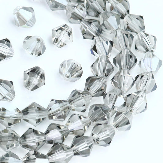 Dowarm 100PCS 8MM Crystal Bicone Beads for Crafts, Jewelry Making, DIY Bracelet, Necklace, Dolls, Wine Charms, Wind Chimes, Suncatchers, Bulk Faceted Loose Glass Beads, Transparent Gray