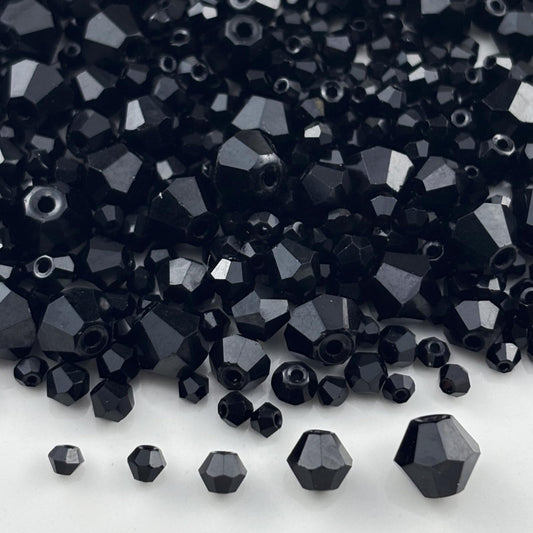 Pinhoollgo 1310pcs Bicone Crystal Glass Beads 2mm 3mm 4mm 6mm 8mm Faceted Crystal Spacer Beads for Bracelets Necklace Pendants Earrings DIY Jewelry Craft Making(Black)