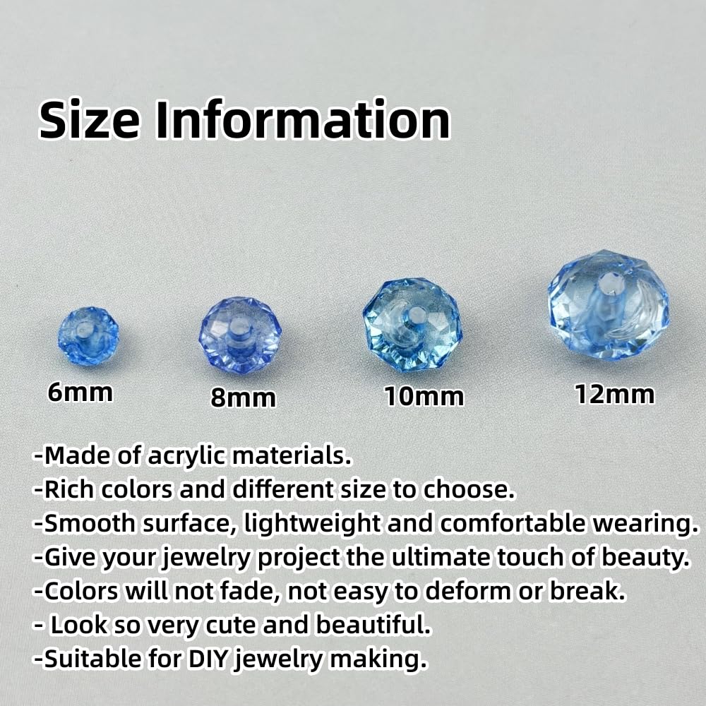 YHYPOCI 200pcs 10mm Acrylic Crystal Beads, Faceted Rondelle Acrylic Spacer Beads for Wind Chimes Bracelet Necklace Earring Keychain Jewelry Making DIY Crafts(Sky Blue)