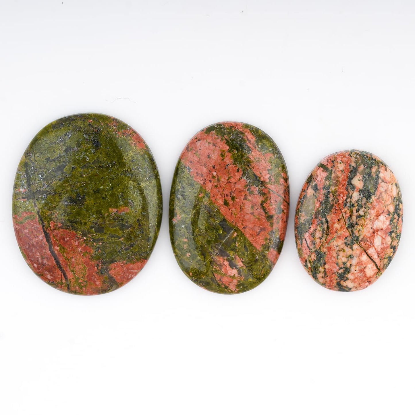 ColouredRocks (3pcs.) UNAKITE OVALS, Natural Cabochon Crystals, Loose Gemstone, Wholesale Polished Supply, Jewelry Making, DIY Craft, Gem Collection (25-35mm approx size)
