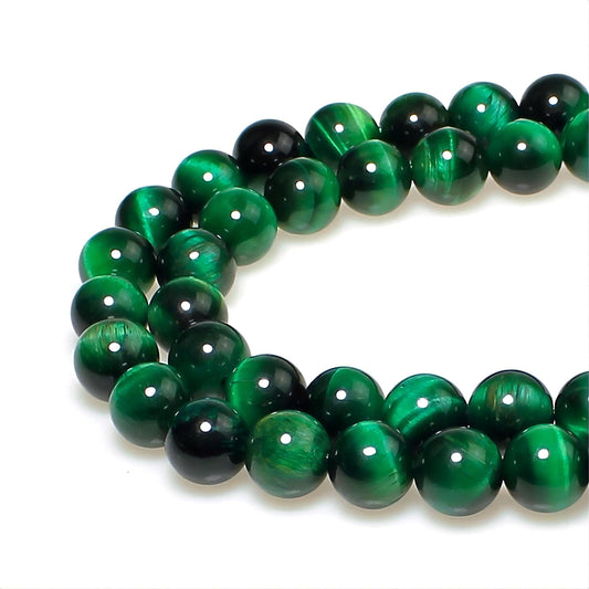 MJDCB Stone Beads 8mm 43pcs Round Green Tiger's Eye Loose Gemstone Bead Charms for Jewelry Making Bracelet Necklace Earring Pendant