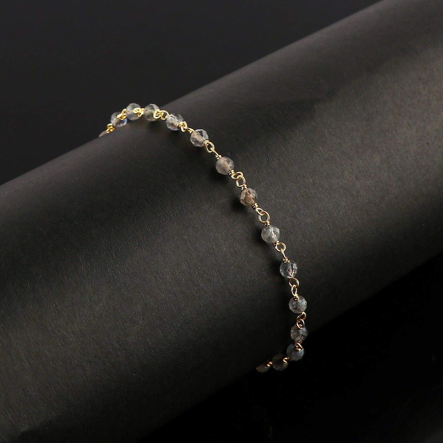CRYSTALINES Natural Labradorite Gemstone Cluster Bracelet, 14K Gold Plated Rosary Chain Beads, Handmade Bohemian Jewelry for Women, Healing Crystals, Birthday Christmas Gifts