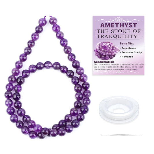 CMBYN Natural Stone Beads Round Genuine Real Stone Beading Strand Loose Gemstones DIY Smooth Bead for Bracelet Necklace Earrings Jewelry Making (Amethyst, 6mm 60 Pieces)